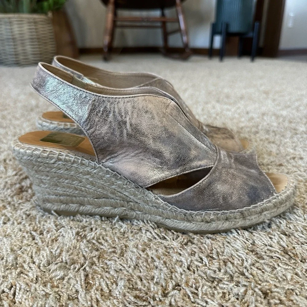 Kanna Leather‎ Sling Back Wedge Espadrilles Sandals Size 40/10 Metallic Gold